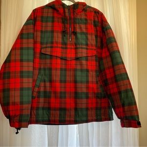 Vintage GAP Anorak Puffer Jacket Hoodie 1/4 Zip Red Plaid Pullover Medium